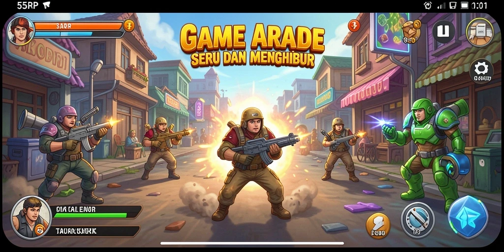 Gameplay 55RP menampilkan aksi seru dalam permainan Arcade.